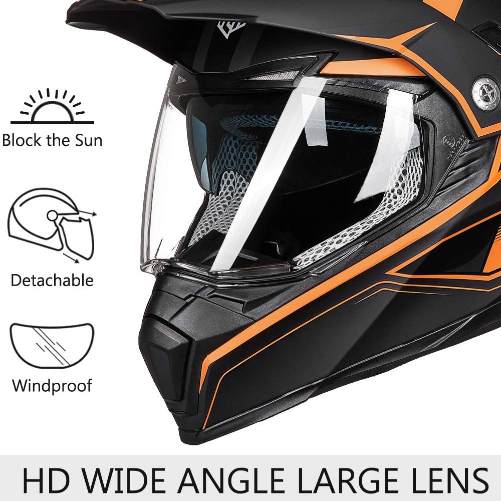 ILM - Casco deportivo doble para motocicleta, visor para el sol, casco para todoterreno, motocross, certificado por el DOT.