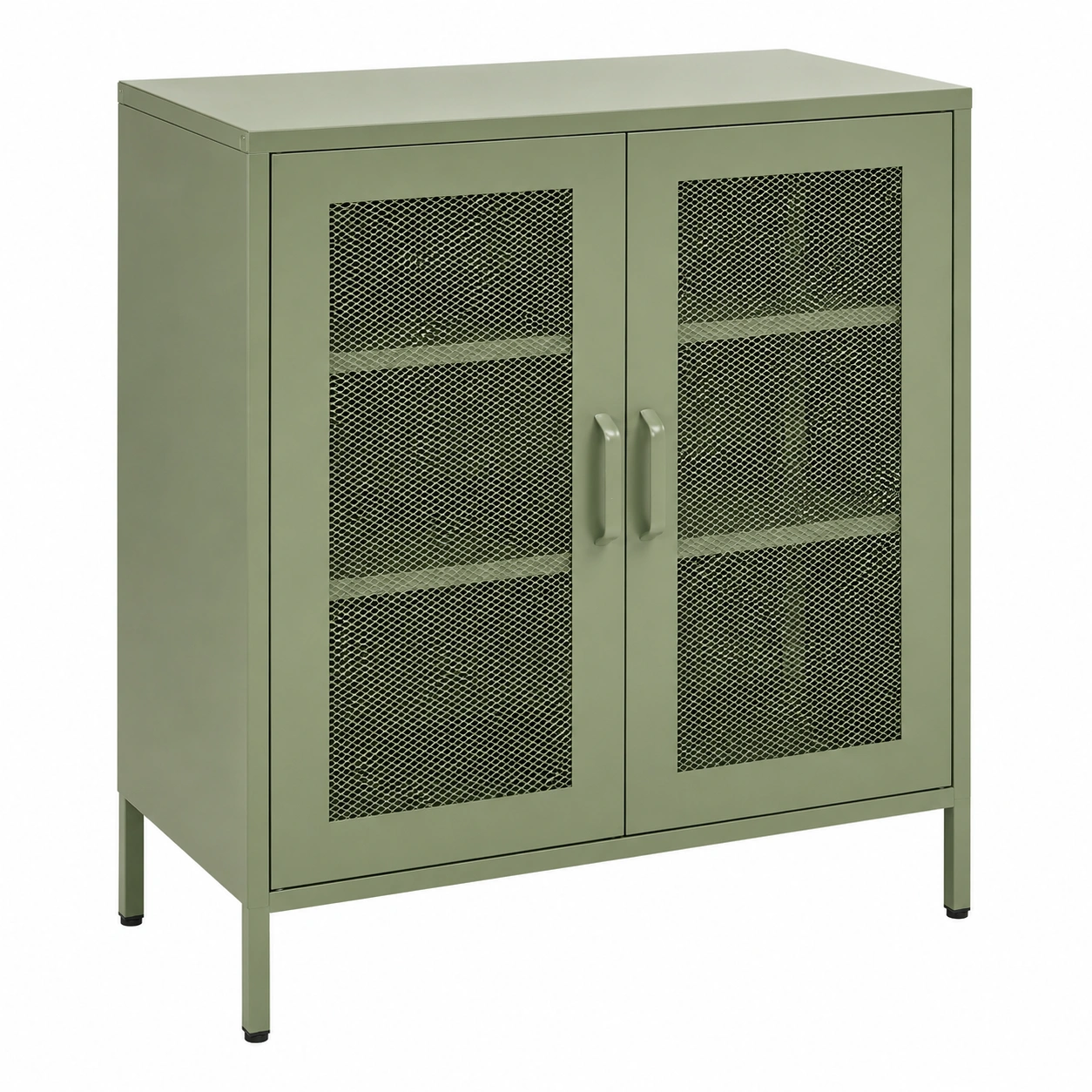 Armario Metalico Moderno con Puertas de Malla y Estantes Interiores Verde Oliva-Furnisel