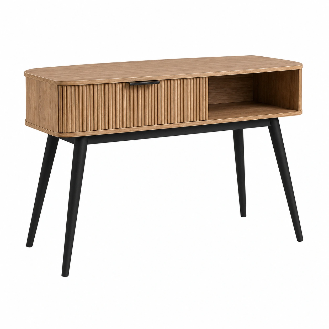 Mesa Consola Moderna con Puerta Corrediza y Estante Abierto Estilo Nordico-Furnisel