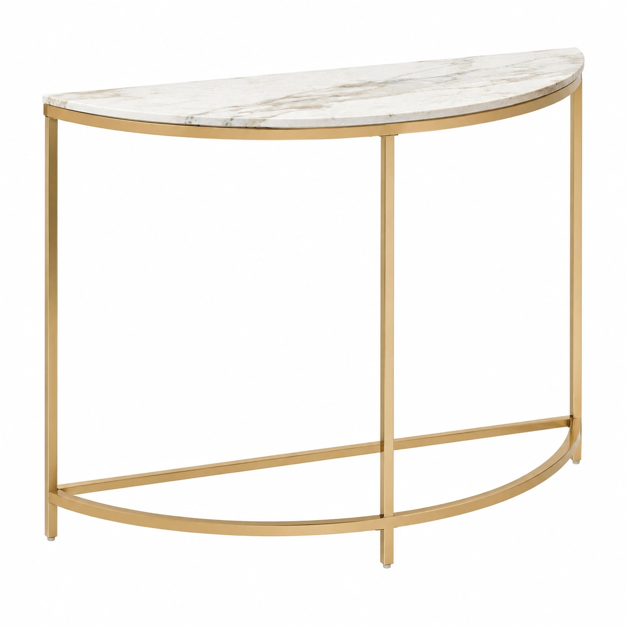 Mesa Consola Moderna Semicircular con Cubierta Marmol Blanco y Estructura Dorada-Furnisel
