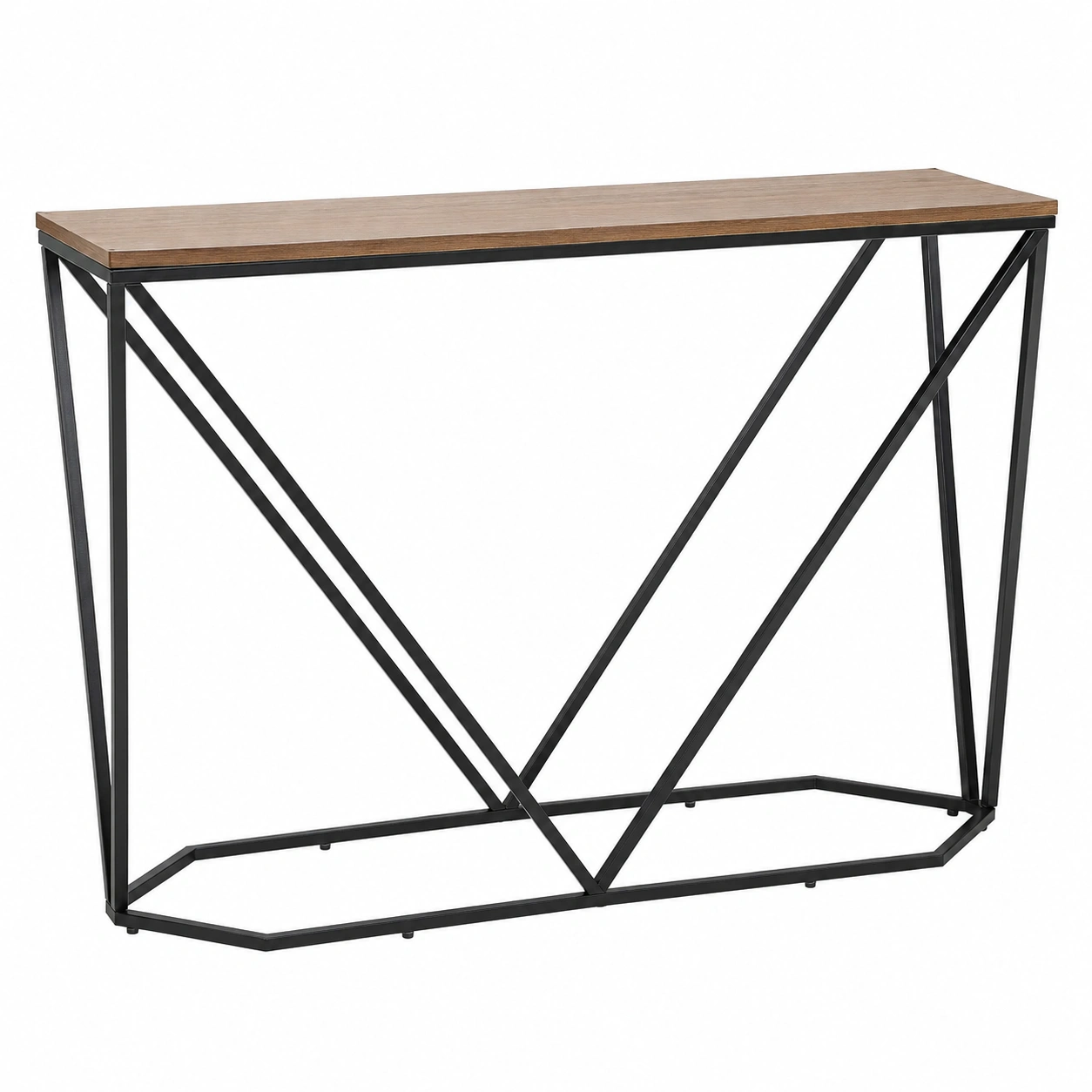 Consola Industrial Moderna con Estructura Geometrica de Metal y Superficie de Madera-Furnisel