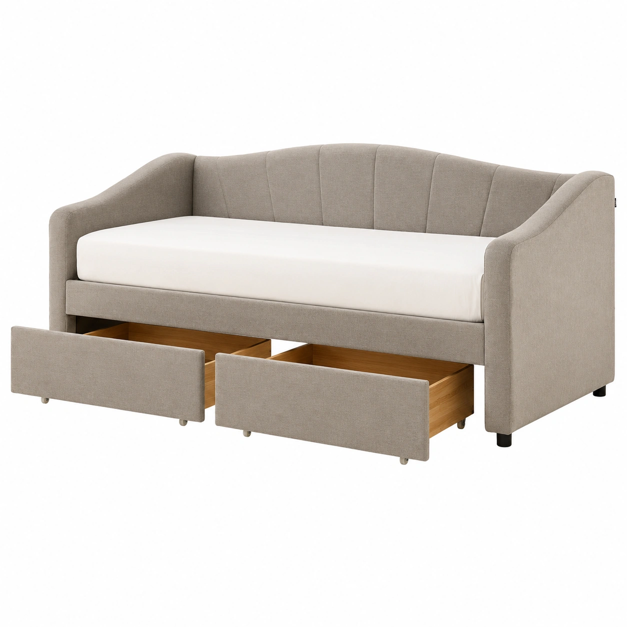 Sofa Cama Tapizado con Cajones de Almacenamiento Beige Moderno para Dormitorio y Sala-Furnisel