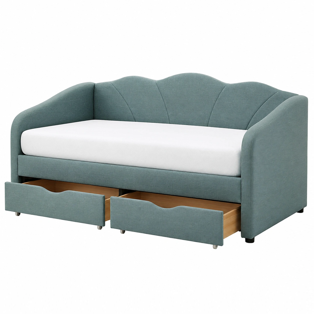 Sofa Cama Tapizado con Cajones de Almacenamiento y Respaldo Ondulado para Dormitorio Juvenil-Furnisel