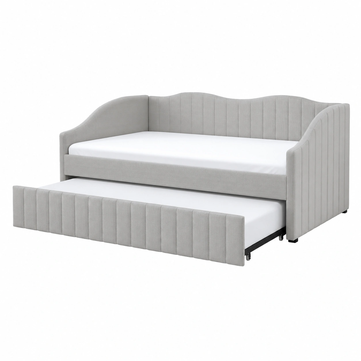 Sofa Cama Tapizado con Cama Nido Extraible Moderna para Dormitorio y Sala Gris Claro-Furnisel