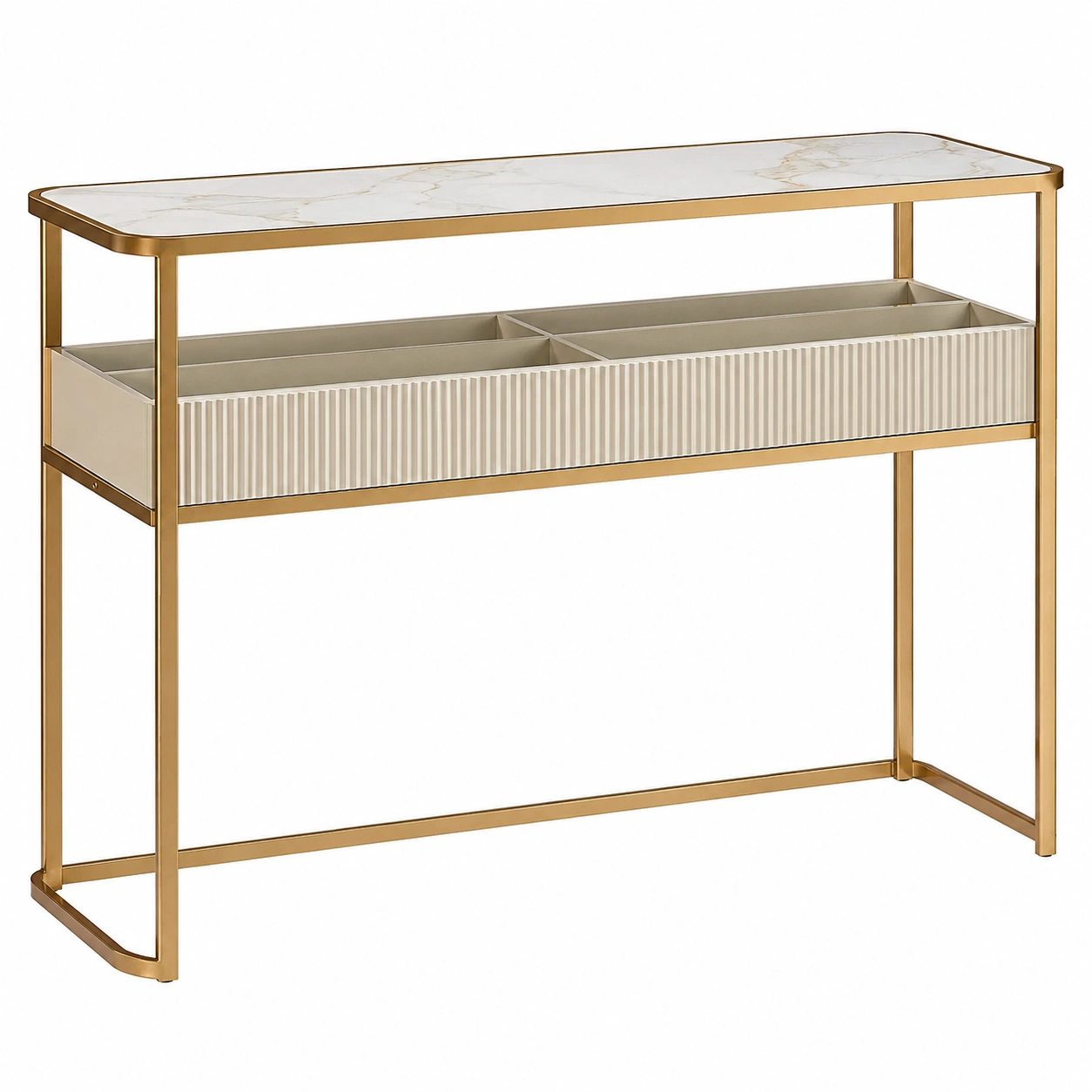 Consola Moderna Minimalista Marmol Beige y Dorado-Furnisel