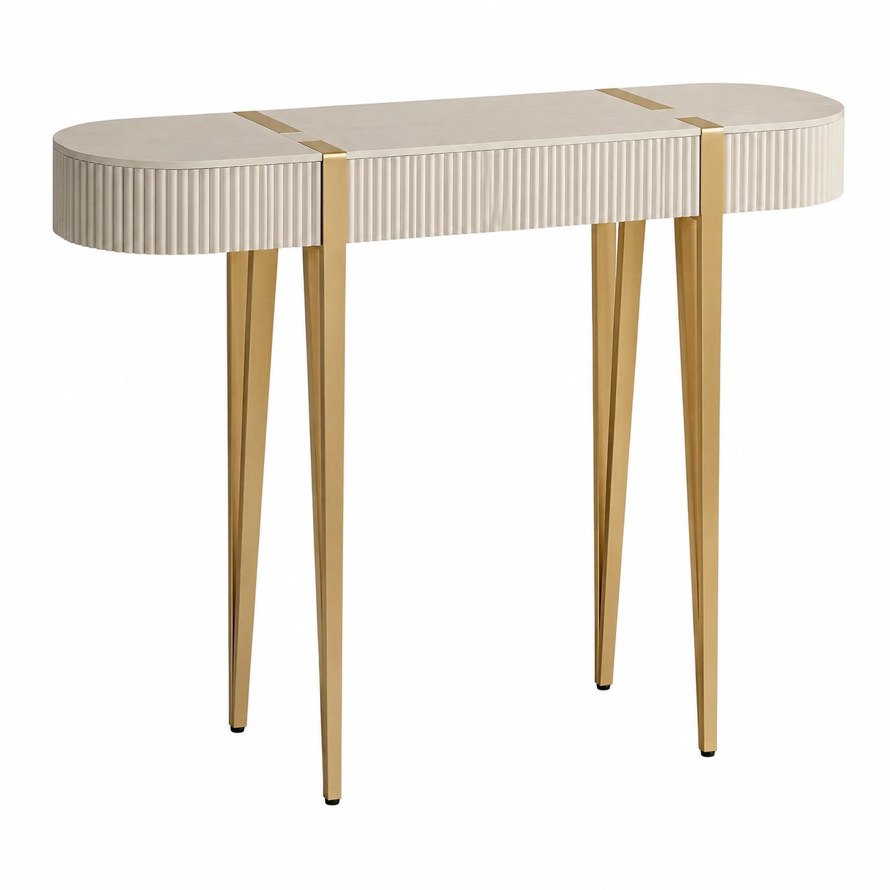 Consola Moderna Ovalada Beige y Dorado-Furnisel