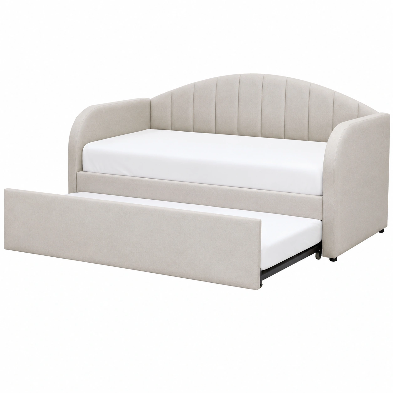 Sofa Cama Tapizado Beige con Cama Nido Extraible y Respaldo Curvo Moderno-Furnisel
