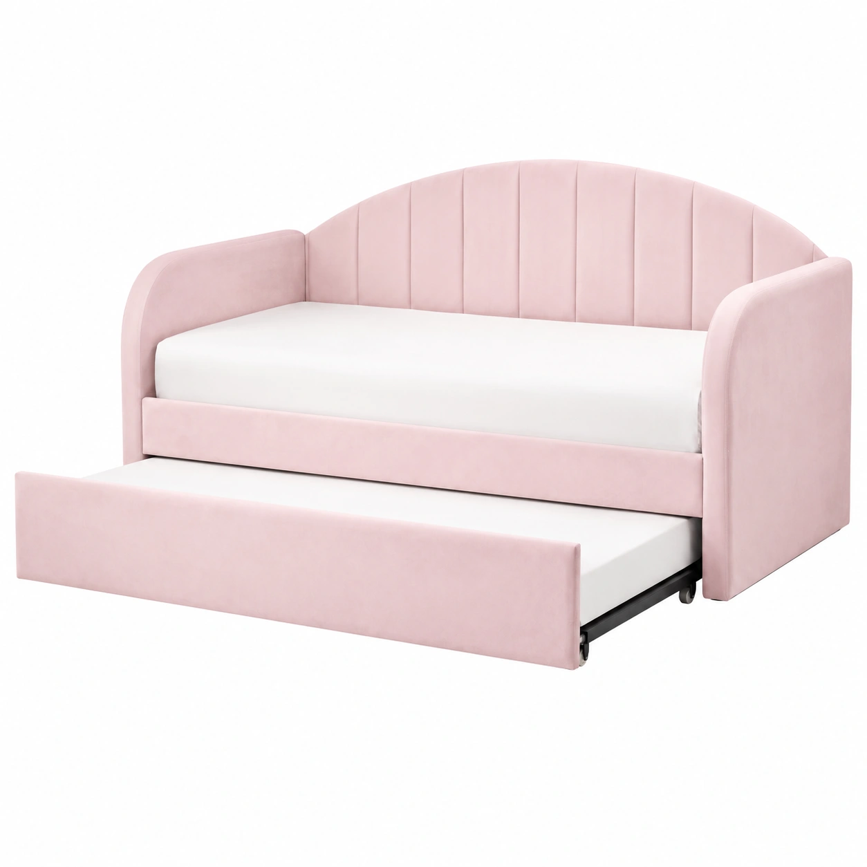 Sofa Cama Infantil Tapizado Rosa con Cama Nido Extraible-Furnisel