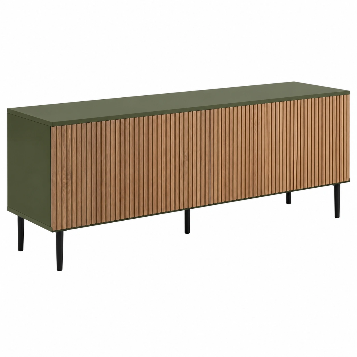 Aparador Moderno Verde Oliva con Panel Frontal Ranurado y Patas Metalicas-Furnisel