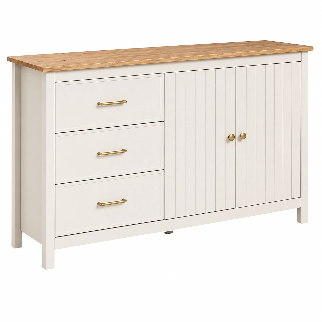 Aparador Moderno de Almacenamiento con 3 Cajones y Puertas de Madera Natural-Furnisel