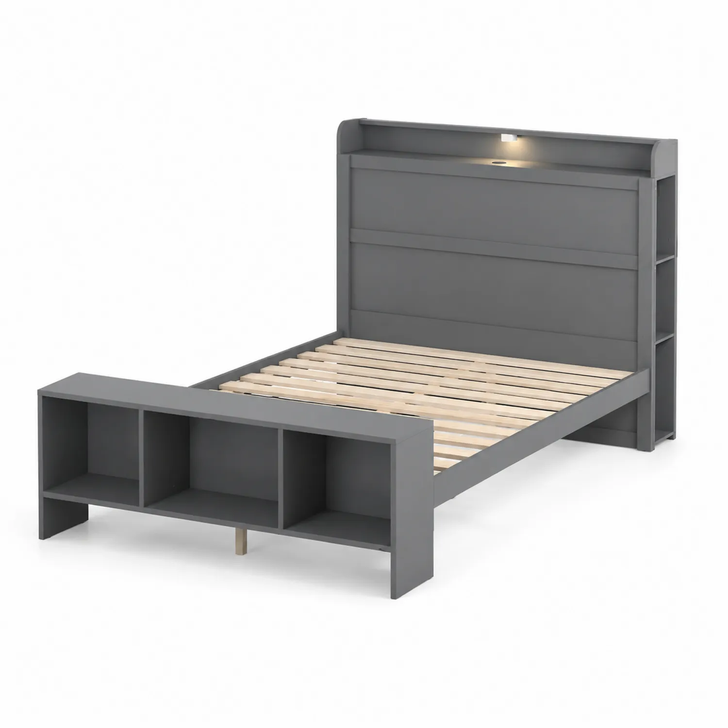 Łóżko z Płyty MDF z Półkami i Oświetleniem LED Szare 200x120 cm-Floravillach