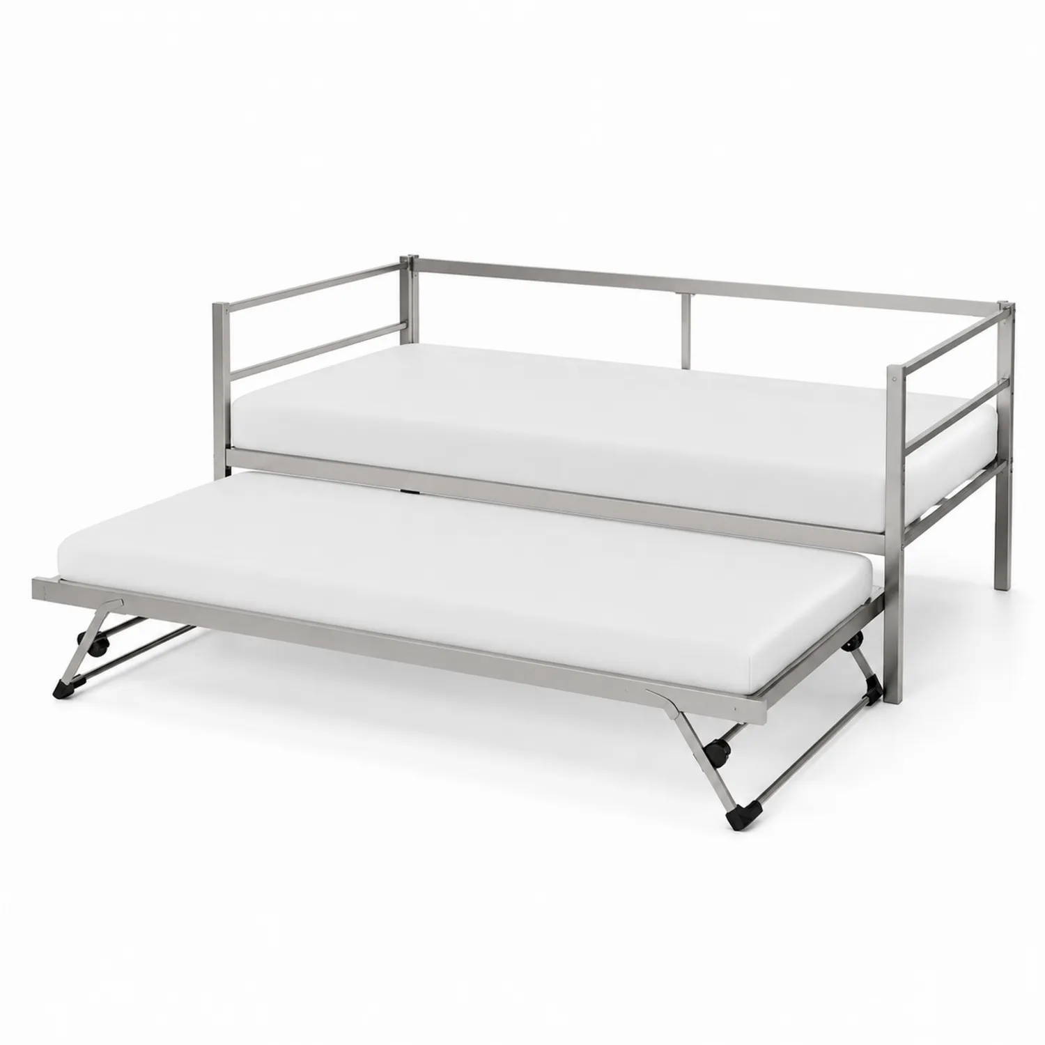 Metalowe Łóżko Rozkładane z Materacami Piankowymi Białe 200x90 cm-Floravillach