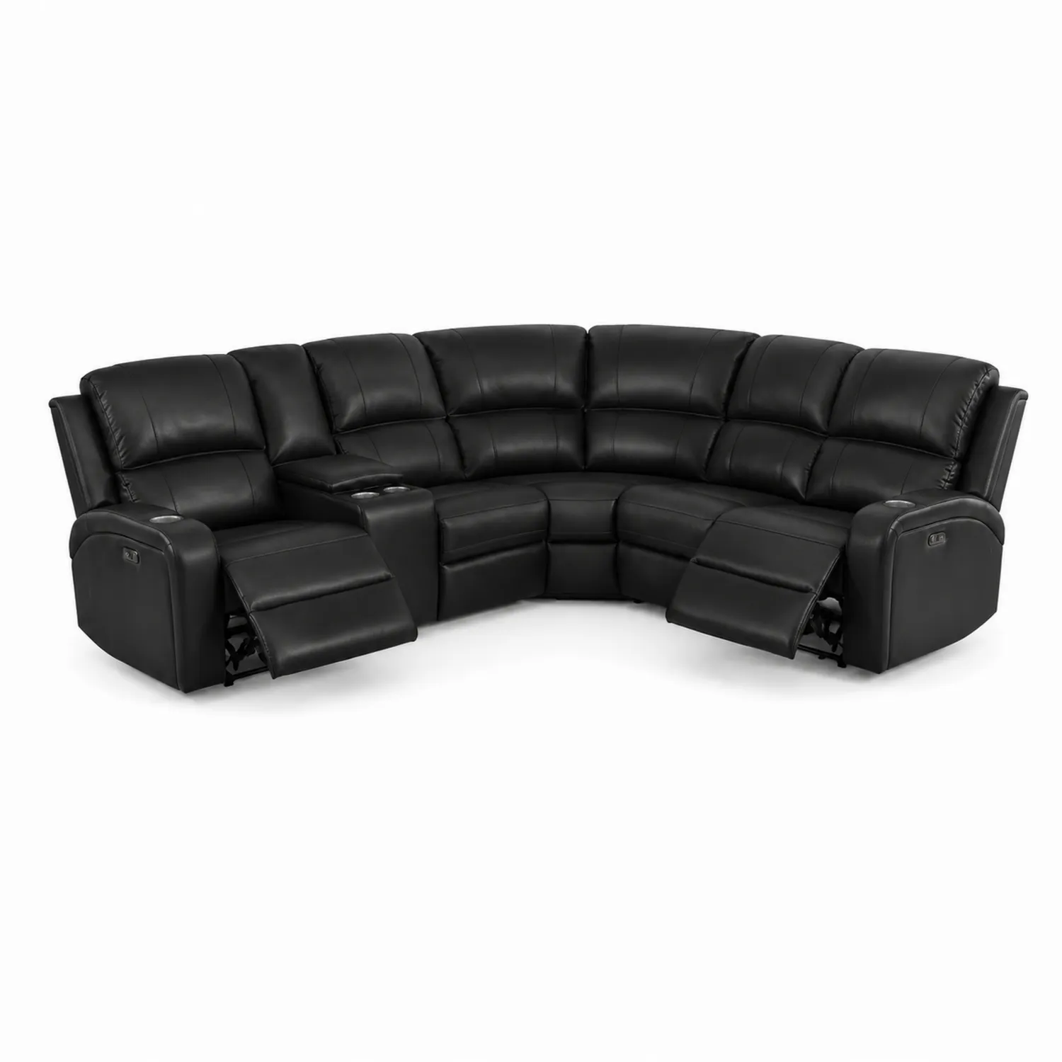 Narożna sofa skórzana z funkcją relax Czarna-Floravillach