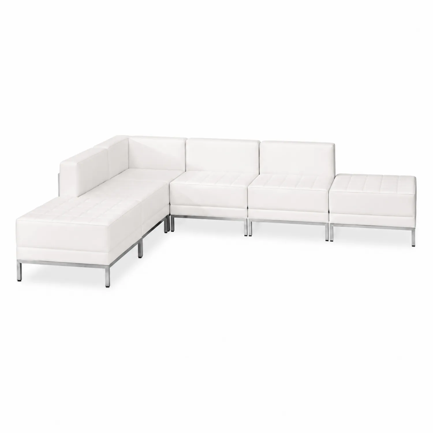 Ecksofa L-Form Weiß Kunstleder Edelstahlgestell 300x200 cm-Earthlofteu