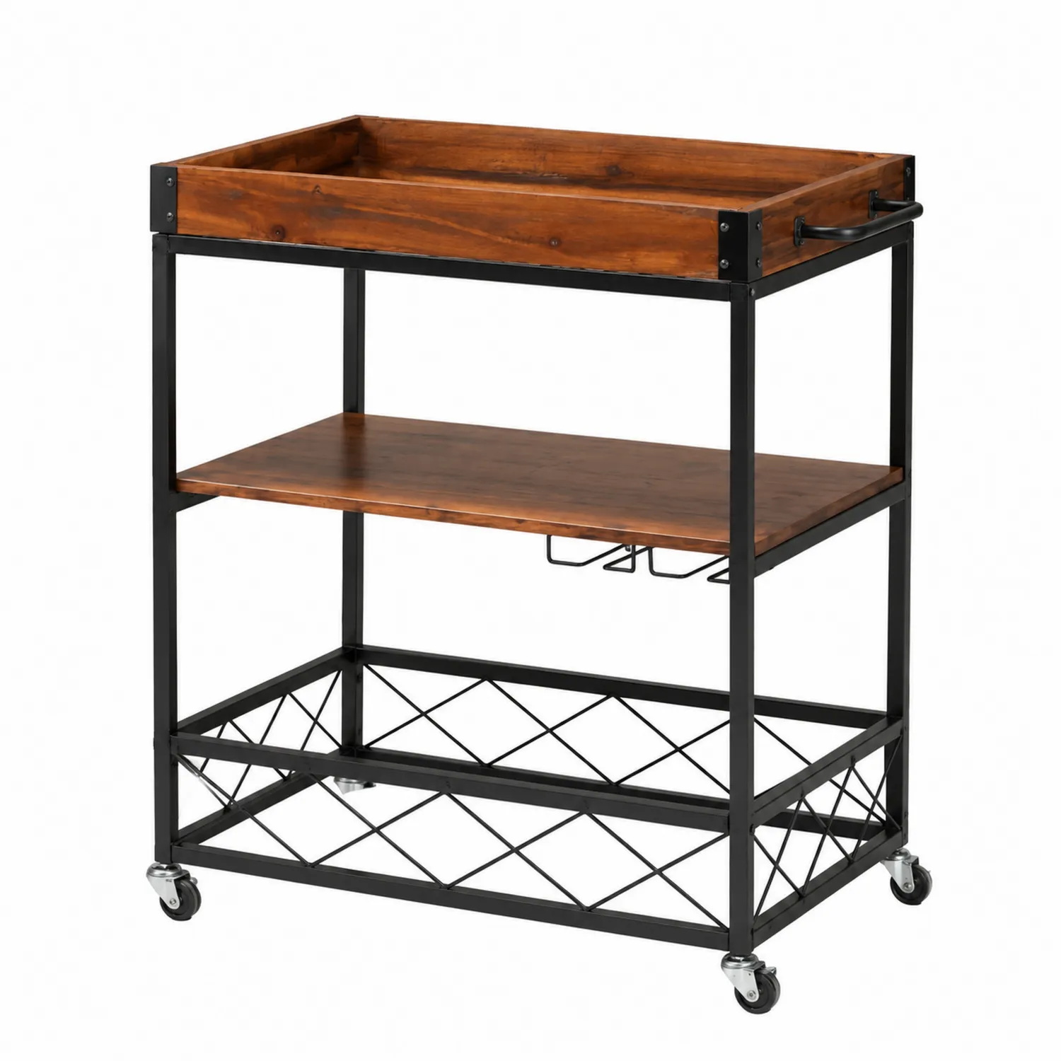 Barwagen Schwarz Massivholz Stahl 85x40x90 cm-Earthlofteu