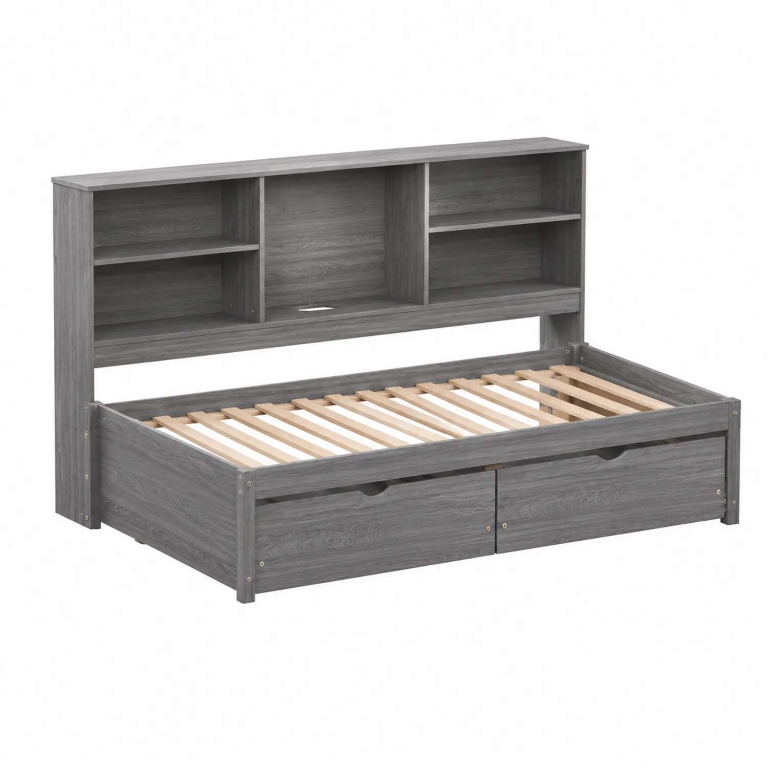 Grau Holzwerkstoff Bett mit Regal und Schubladen 200x90 cm-Earthlofteu