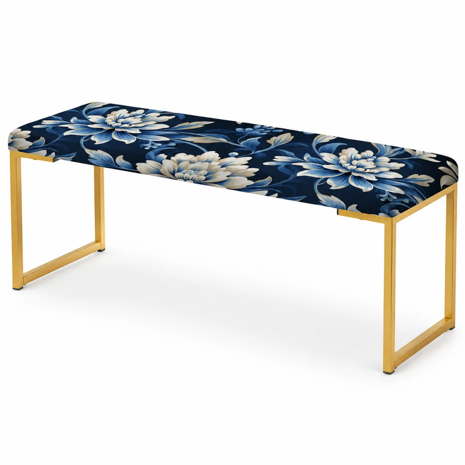 Polsterbank Blumenmuster Blau Gold Metall-Earthlofteu