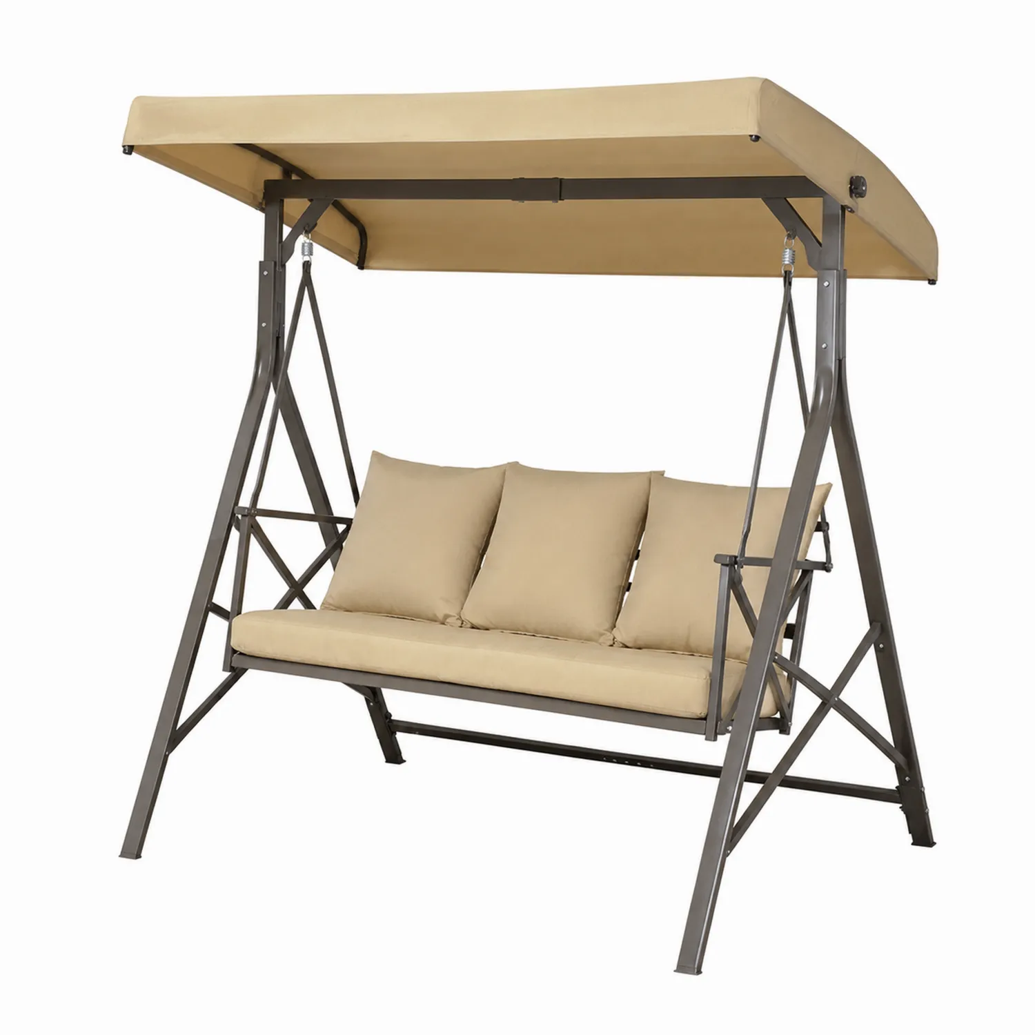 Metallrahmen Gartenschaukel mit Polyester Kissen Beige/Grau-Earthlofteu
