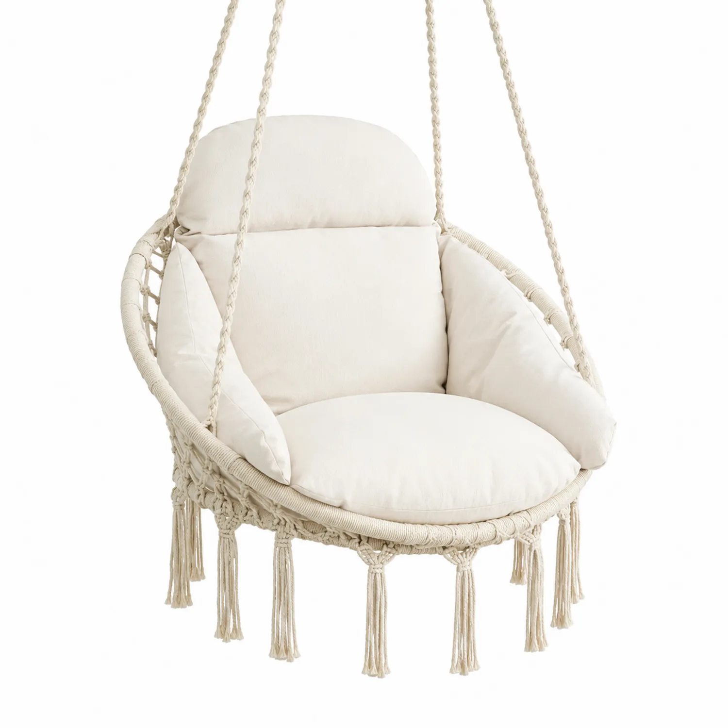 Runder Makramee Hängesessel Beige Baumwolle-Earthlofteu