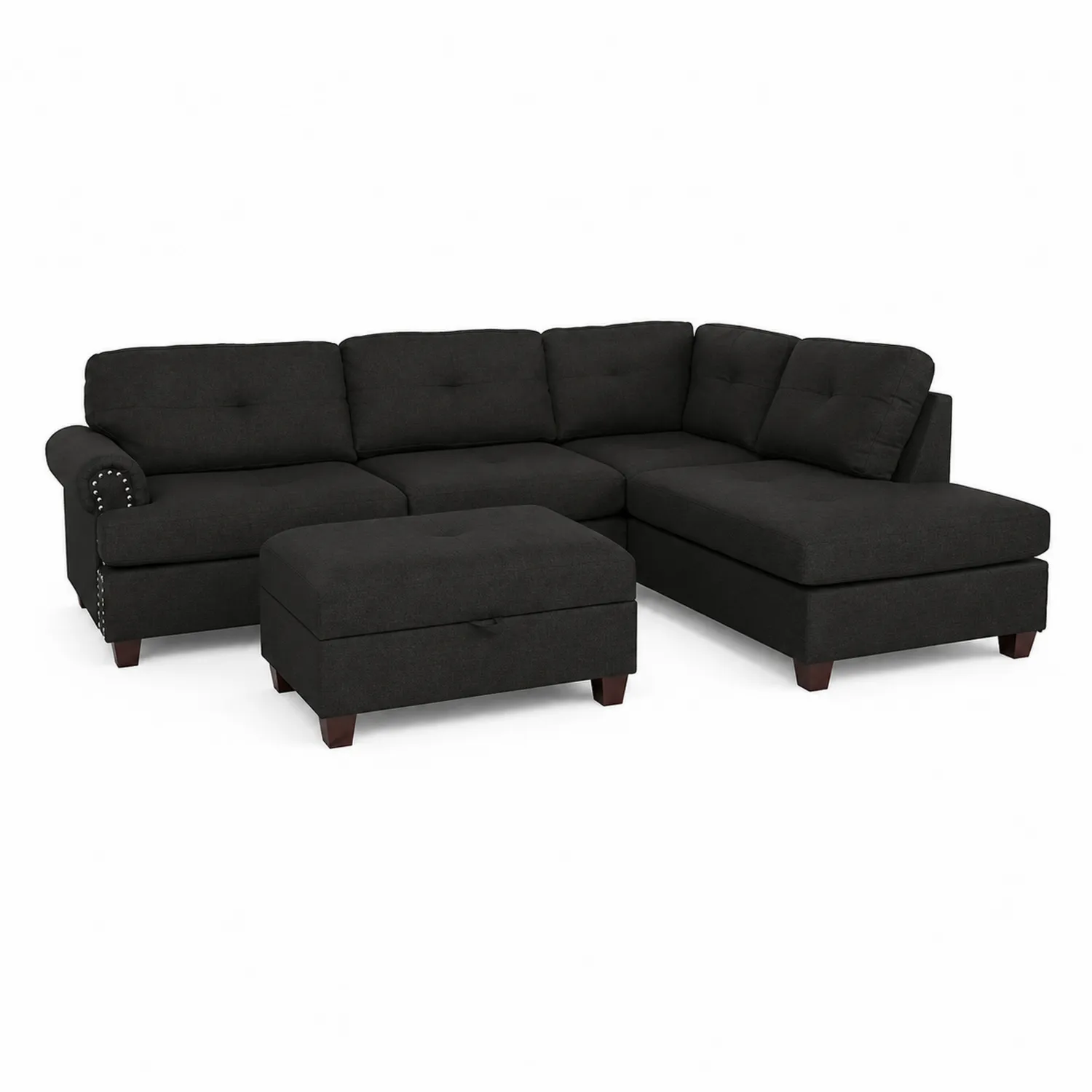 Ecksofa Set mit Ottomane Stoff Dunkelgrau-Earthlofteu