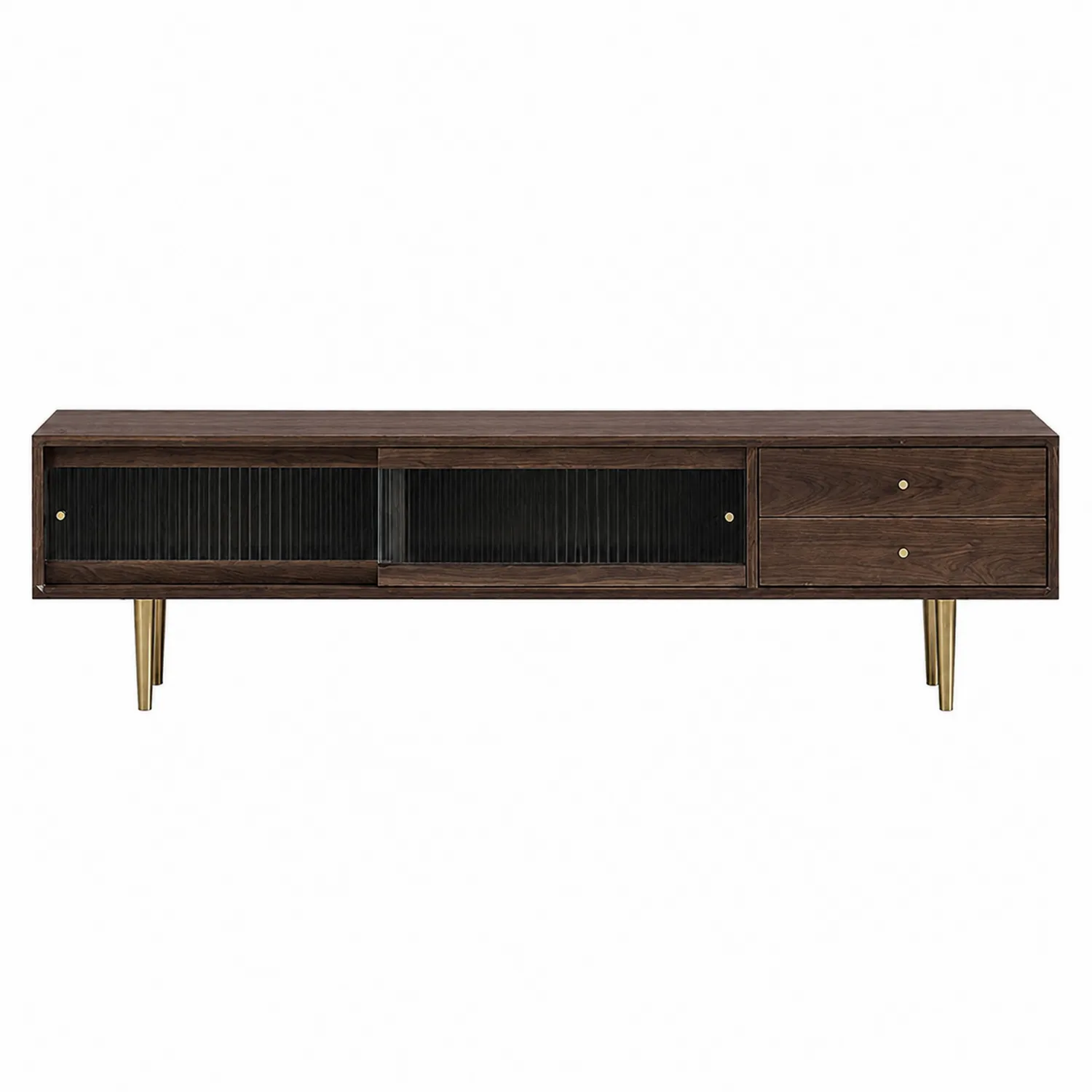 TV-Schrank aus Walnussholz mit Glas und Metallbeinen, Braun-Earthlofteu