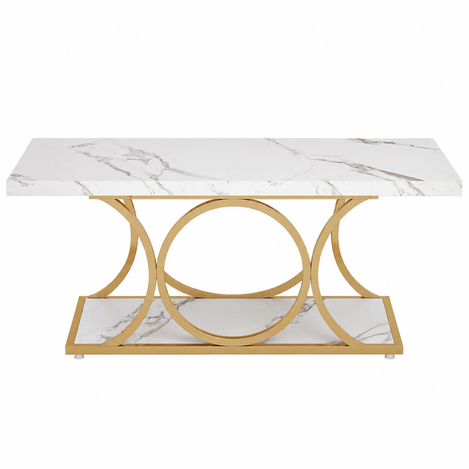 Rechteckiger Couchtisch aus Kunstmarmor und Metall Weiß und Gold 120x60x45cm-Earthlofteu