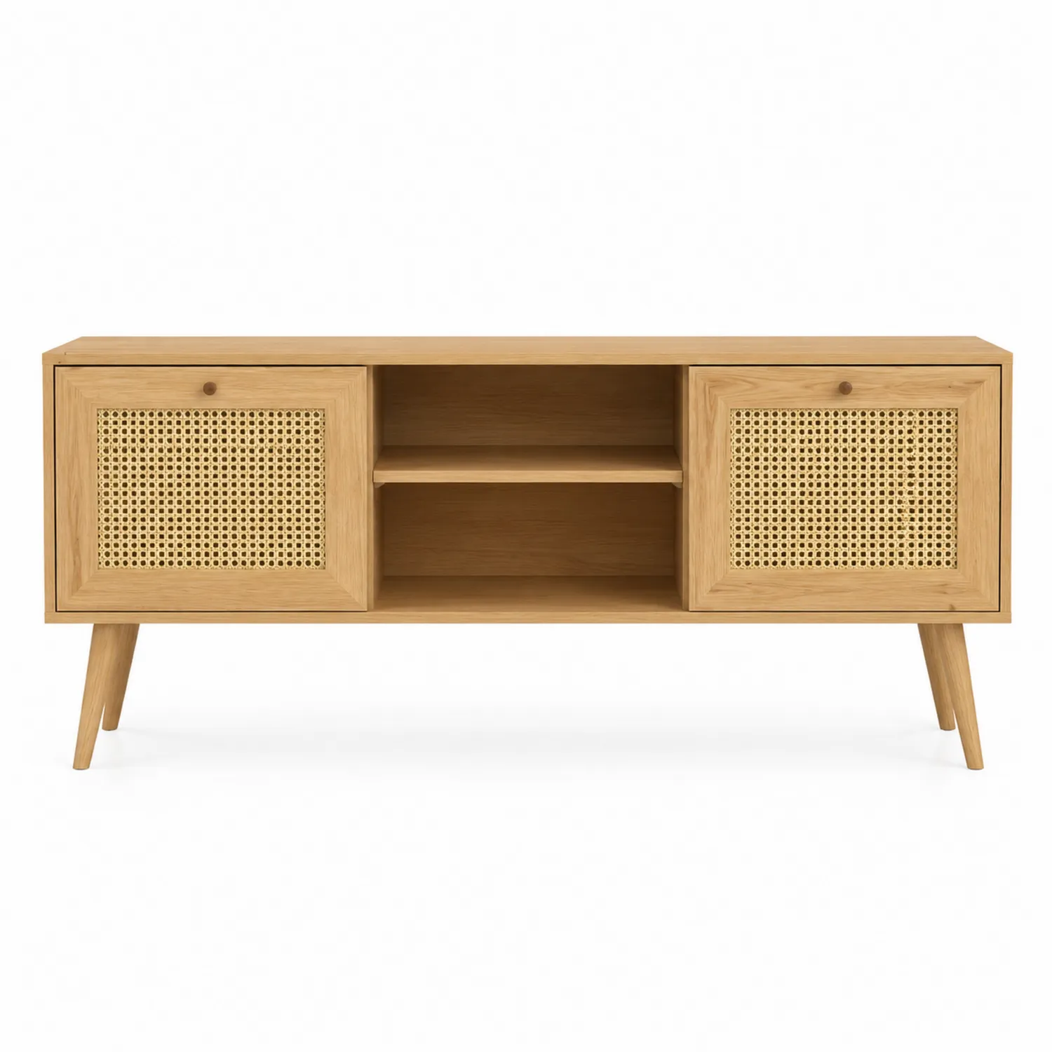TV-Schrank aus Eichenholz mit Rattan-Türen 150x40x55 cm-Earthlofteu