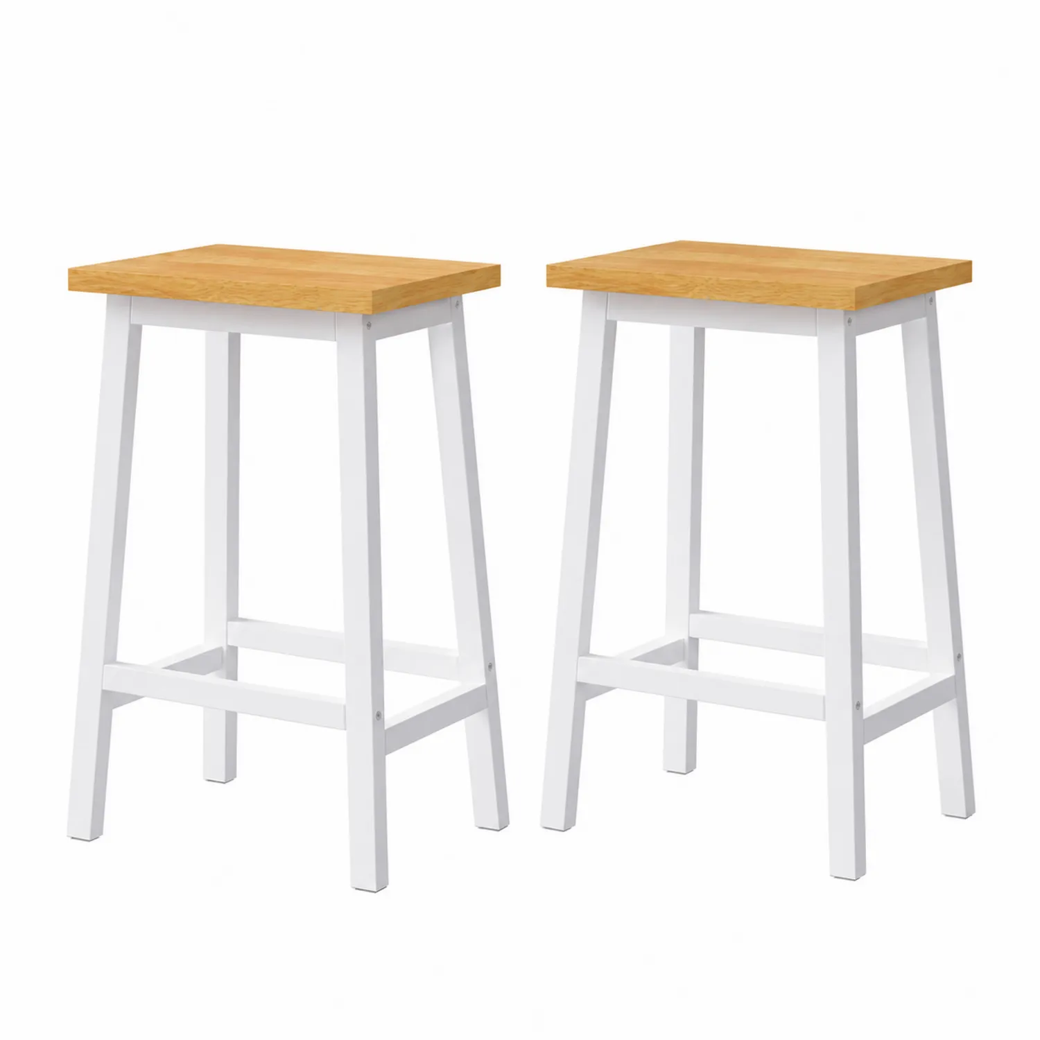 Set Barhocker mit Holzsitz und Stahlrahmen, Weiß-Earthlofteu