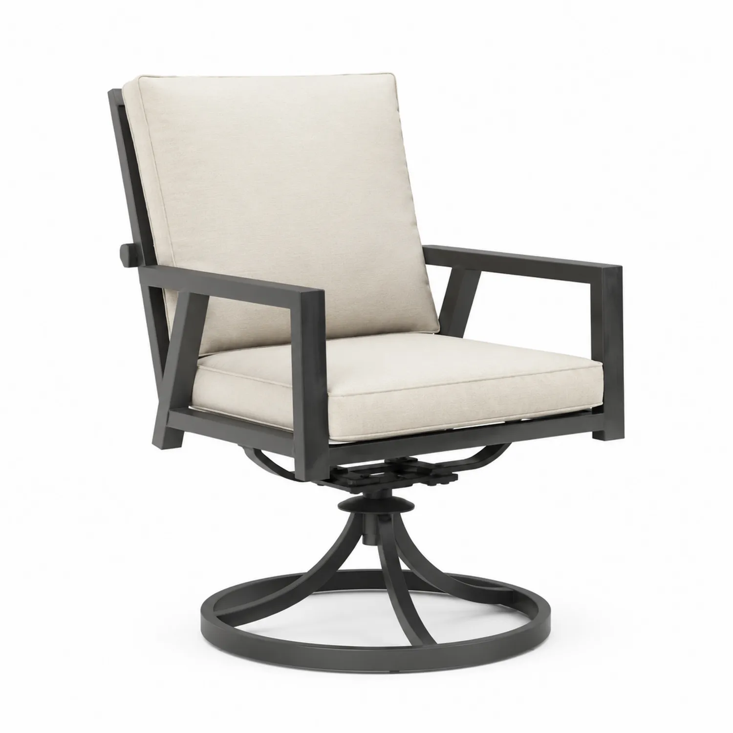 Metall Drehstuhl Grau mit Polyesterkissen Beige-Earthlofteu
