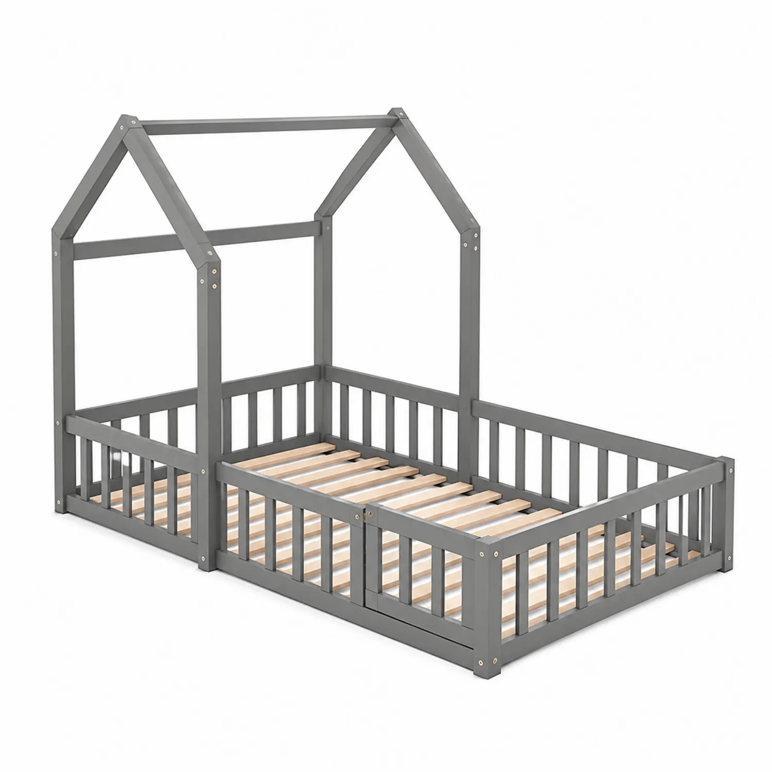 Kinderhausbett Kiefernholz Grau 200x90 cm-Earthlofteu