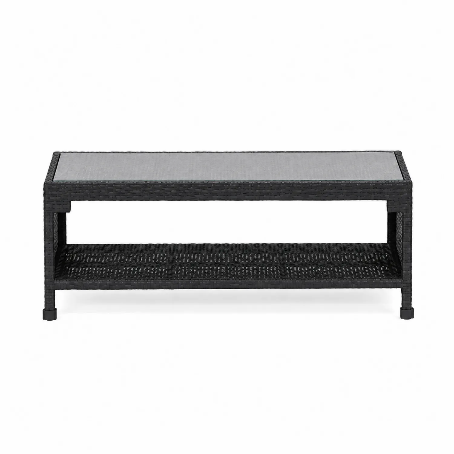 Gartentisch Glasplatte Polyrattan Schwarz-Earthlofteu