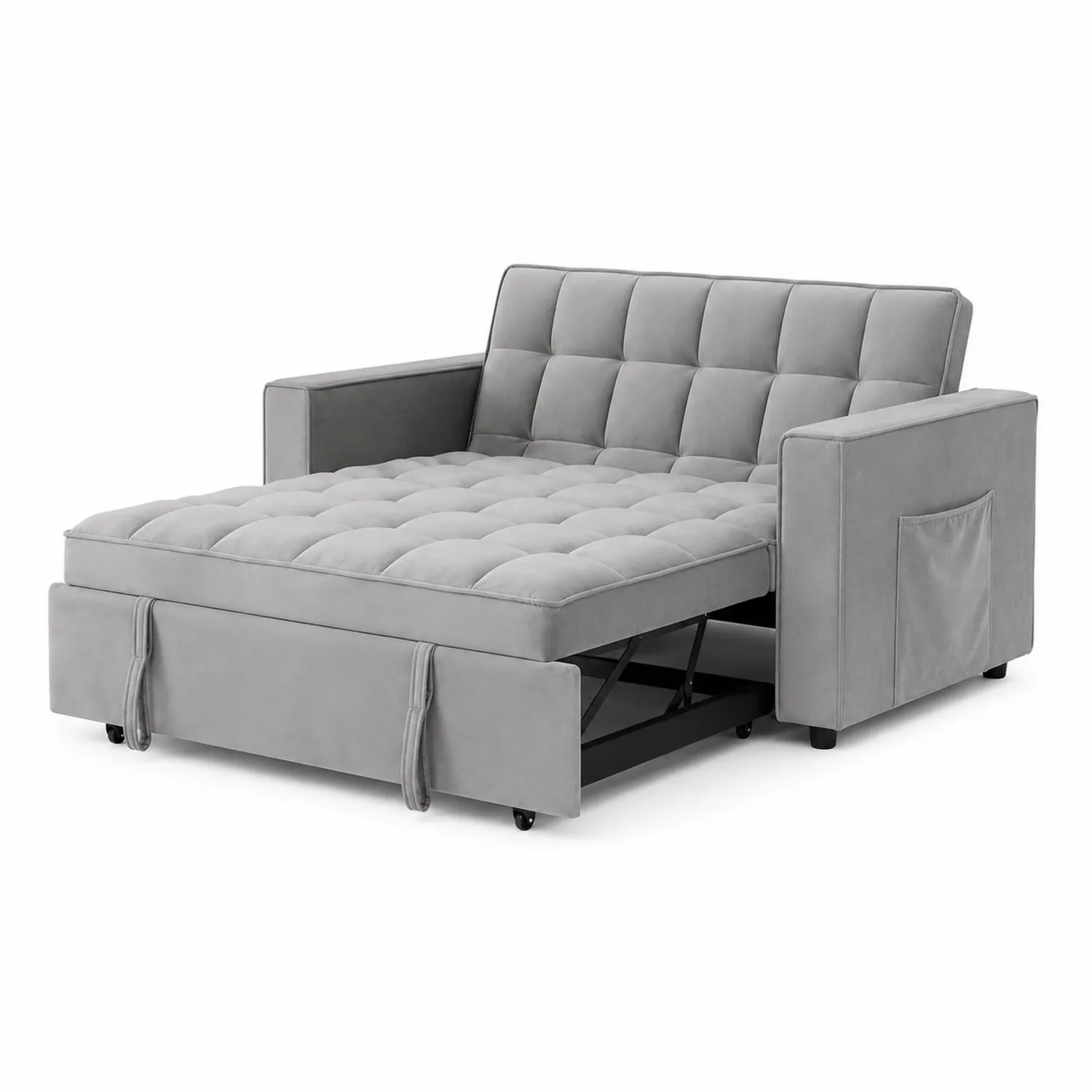 Schlafsofa Samt Grau mit Taschen-Earthlofteu