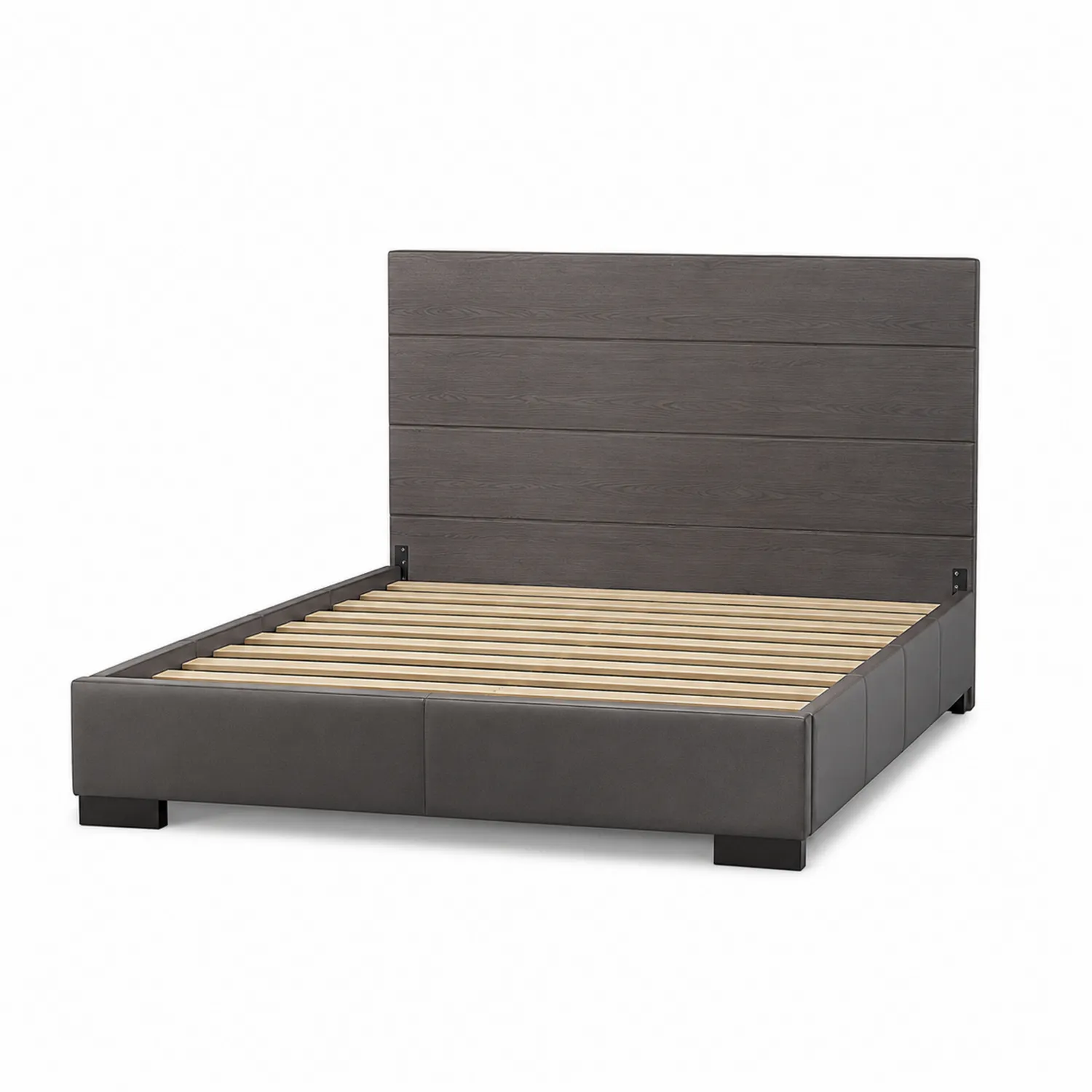 Doppelbett Grau 200x160 cm mit Massivholz und Kunstleder-Earthlofteu
