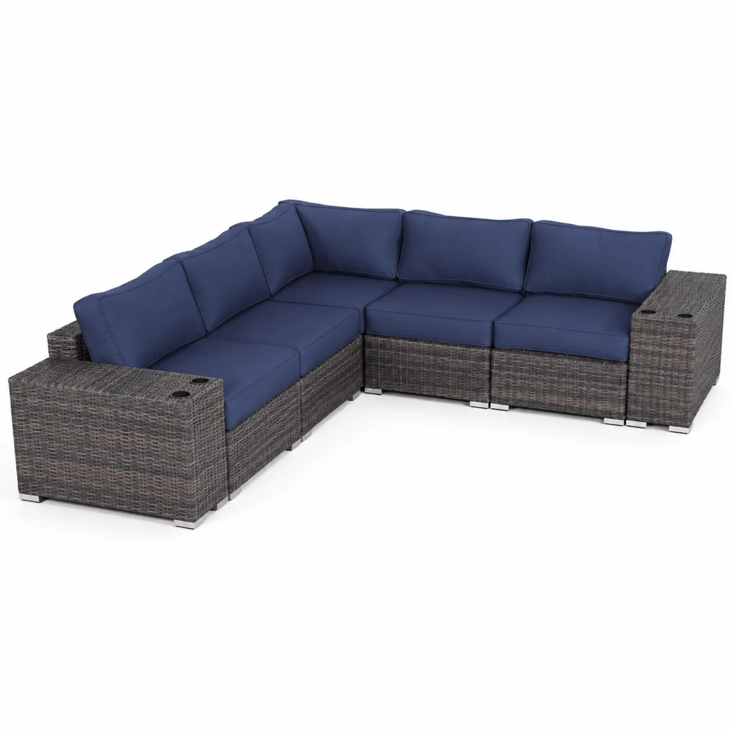 Ecksofa Set Garten L-Form Blau Polyrattan-Earthlofteu