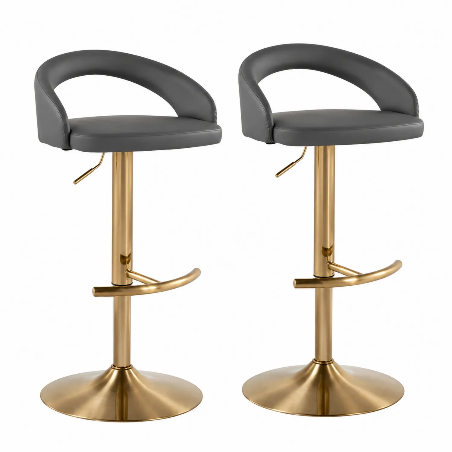 Set aus 2 Barhockern mit PU-Leder und Stahl, Grau/Gold-Earthlofteu