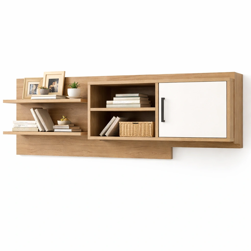 Estanteria flotante con compartimentos y puerta-SelviaNest