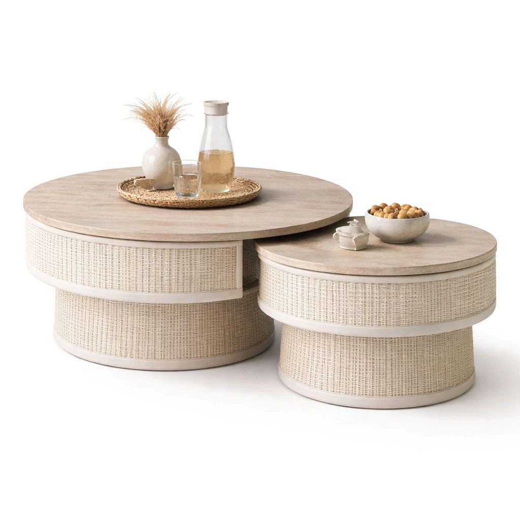 Mesa De Centro Redonda Doble Con Diseno Modular-SelviaNest
