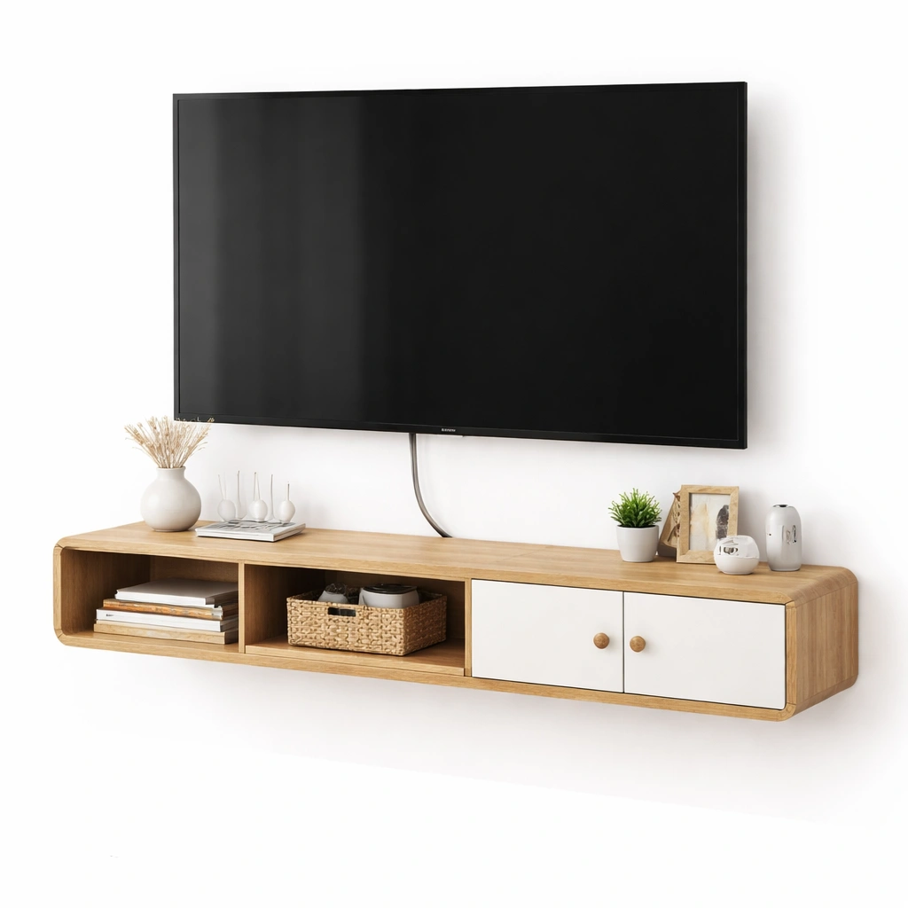 Mueble TV flotante con almacenamiento mixto-SelviaNest