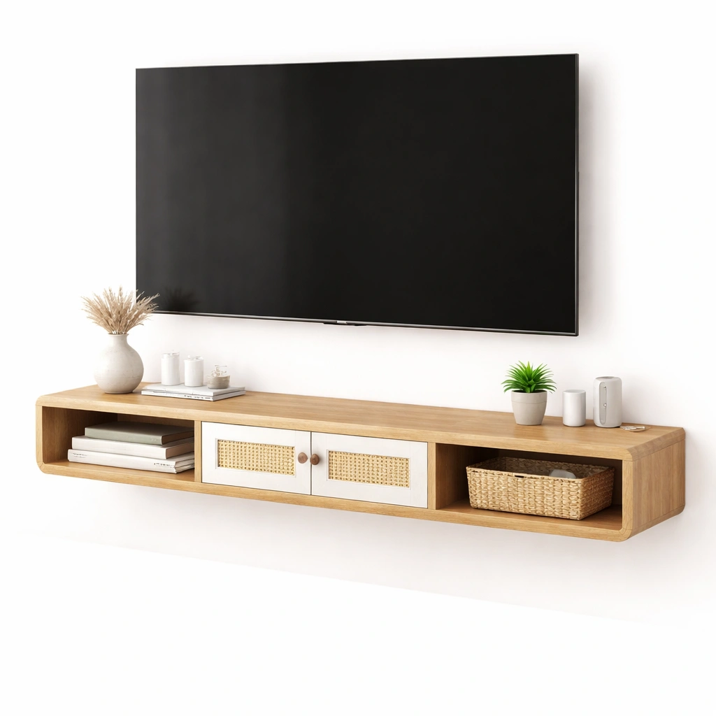 Mueble TV Flotante Con Puertas Y Compartimentos-SelviaNest