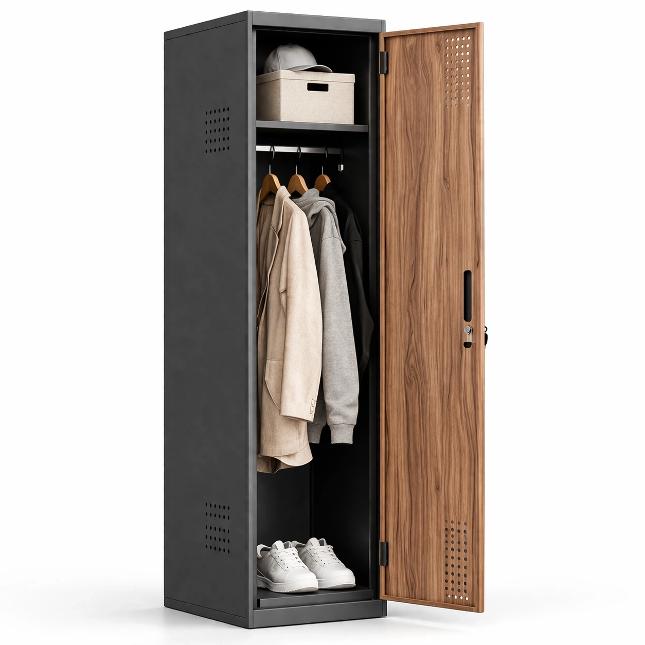 Armario vertical para ropa con puerta de madera-SelviaNest