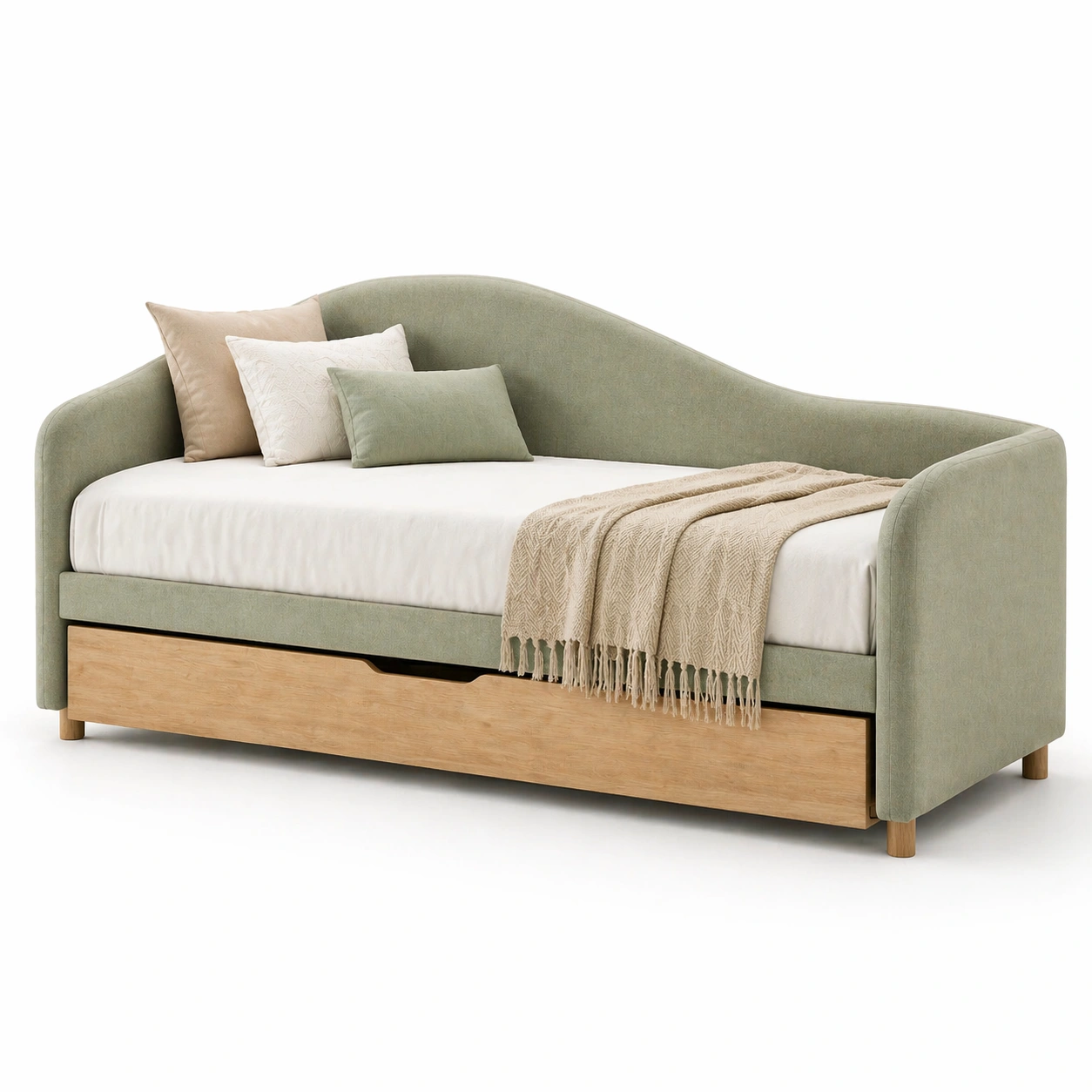 Sofa cama verde claro con cajon inferior oculto-AuvellaLiving