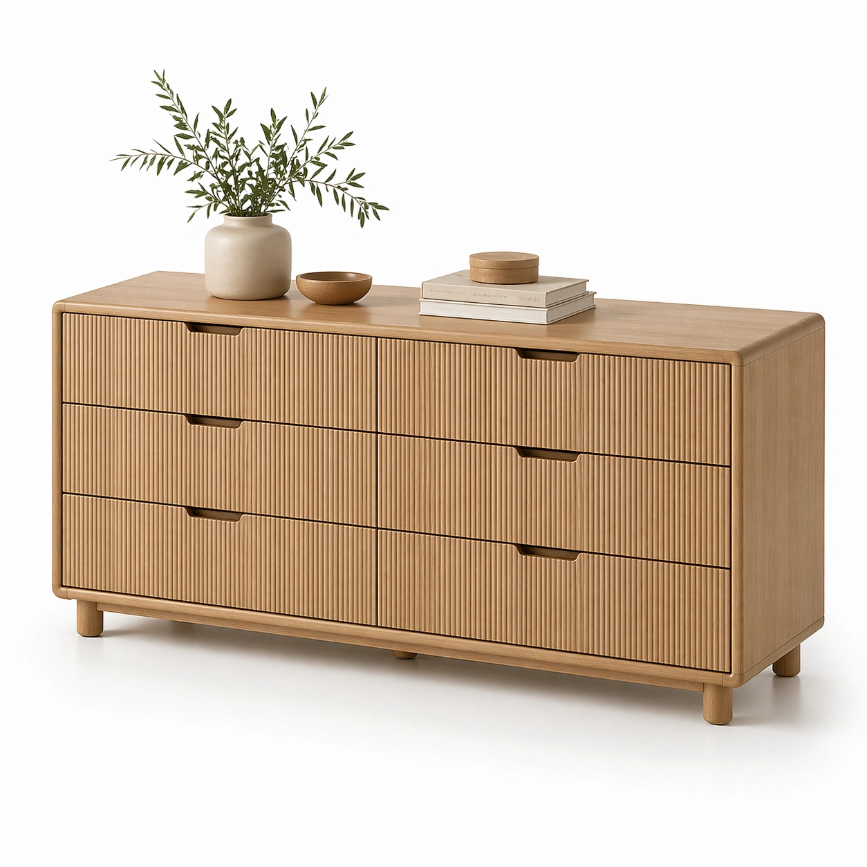 Cajonera horizontal beige con 6 cajones texturizados-AuvellaLiving