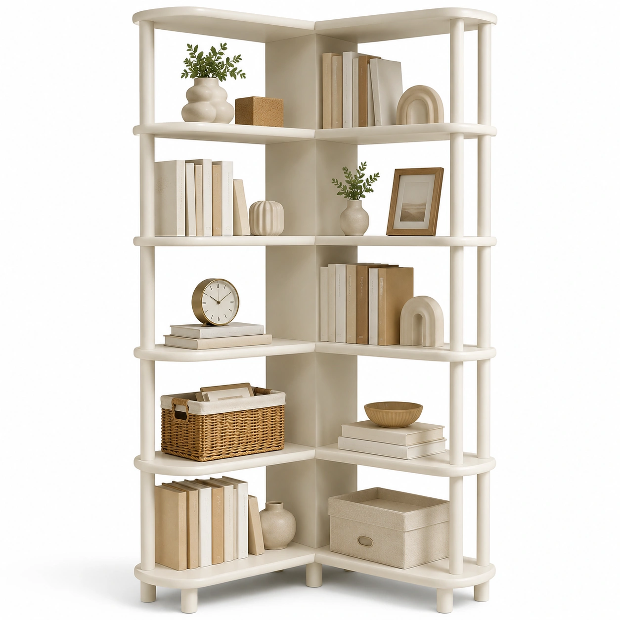 Librero esquinero beige minimalista de 5 niveles-AuvellaLiving