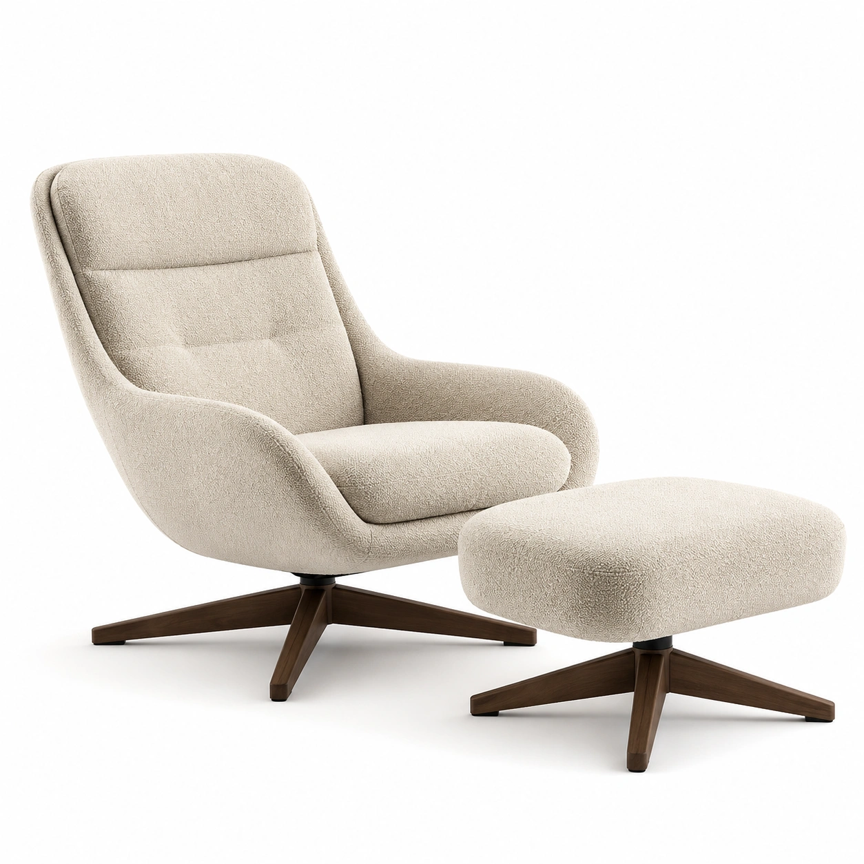 Sillon giratorio beige arena con reposapies moderno-AuvellaLiving