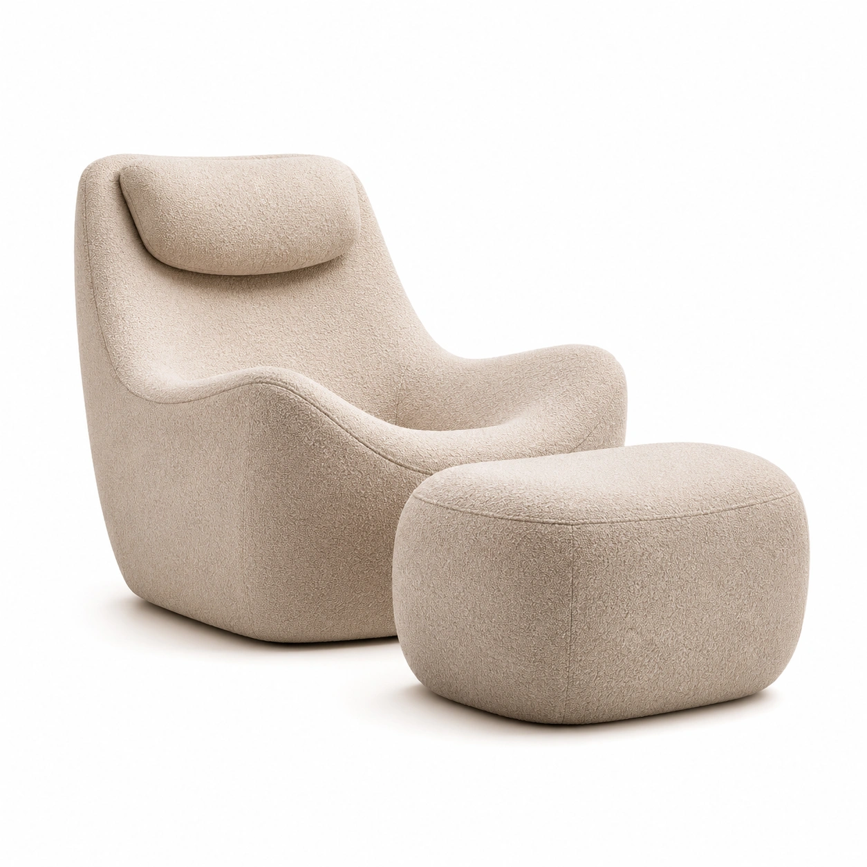 Sillon lounge beige claro con reposapies acolchado-AuvellaLiving