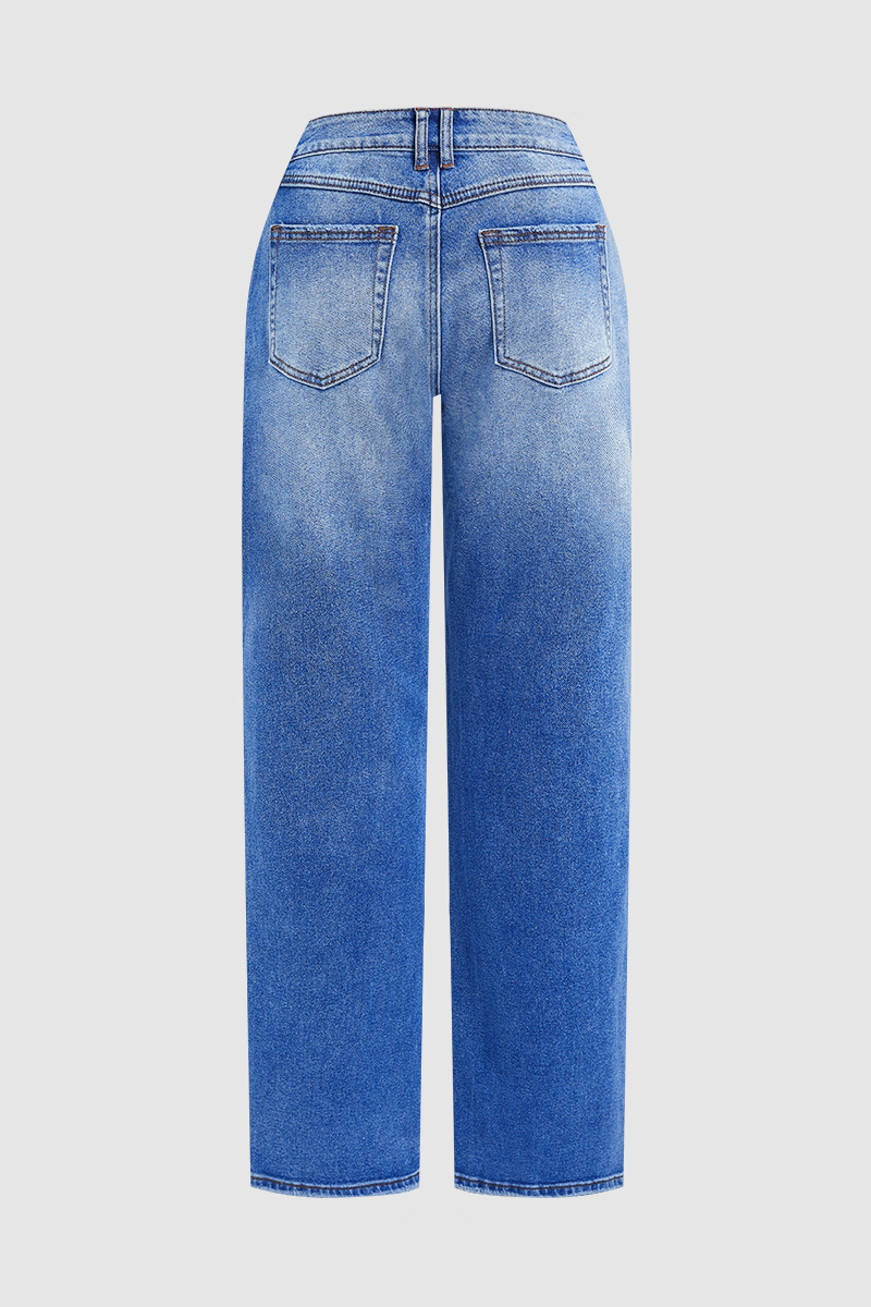 Jeans a gamba dritta a vita media con lavaggio medio