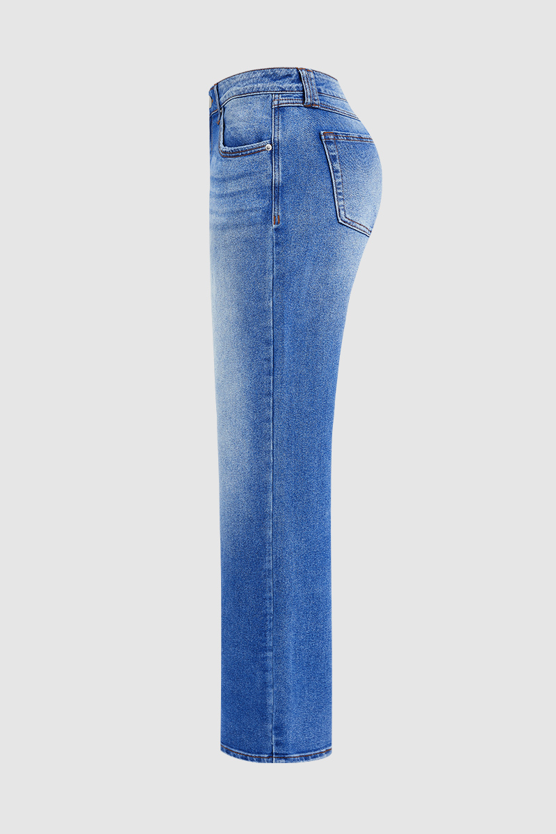 Jeans a gamba dritta a vita media con lavaggio medio
