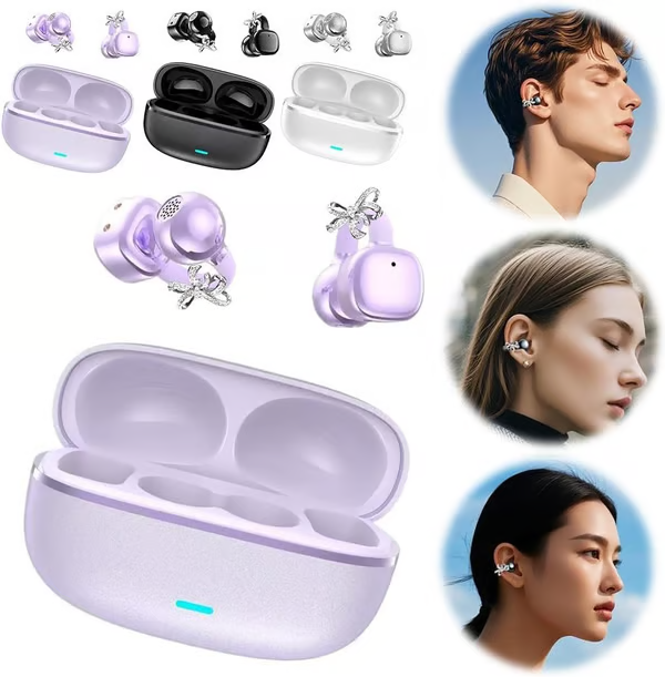 🎧 2026 Nové nasazovací otevřené sluchátka – Bezdrátová Bluetooth sluchátka s AI potlačením hluku, zdobená kamínky a odolná vůči vodě