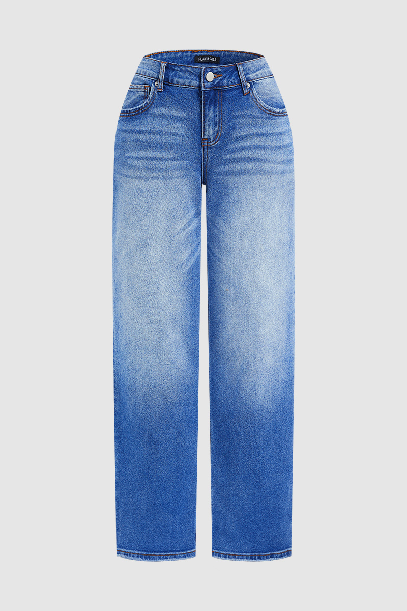 Jeans a gamba dritta a vita media con lavaggio medio