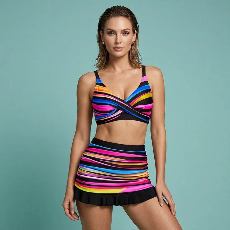 bikini deux pièces rayé pour femme